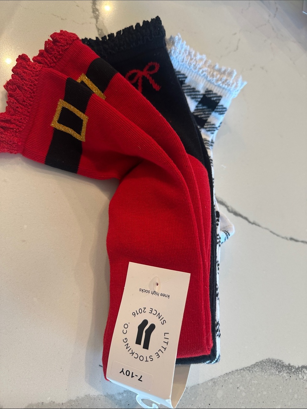 Holiday Red Knee-High Socks with Gold Belt Accent